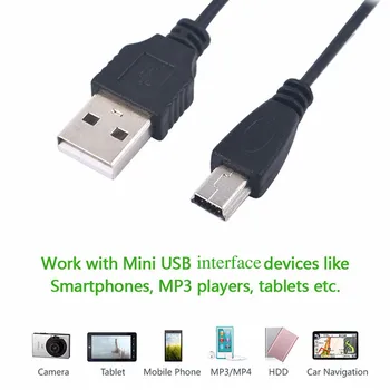 1/2/5vnt 80cm Universalus Mini USB 5 Pin Data Kabelis 5Pin Įkrovimo Įkroviklis, Laidas Laidai MP3 MP4 Grotuvas Seną Telefoną, Fotoaparatą, Automobilį, GPS