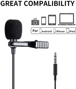 1,5 M Mini Clip-on Atvartas Lavalier Kondensatoriaus Mikrofonas su 3,5 mm Ausinių Išėjimo Lizdą, Įvairiakryptė Kondensatoriaus Mikrofonas telefono