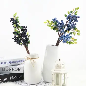 1 Dirbtinis Pluoštas Mėlynių Augalų, Gėlių Pumpurų Padirbtų Augalų Šilko Dekoratyvinių Gėlių Vainikas Uogų Vestuvių Namų Šaliai Dekoro