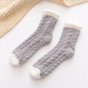 1 pora koralų vilnos minkšti moterų kojinės žiemai vamzdis kojinės namų mielas grindų kojinės šiltas miego kojinės