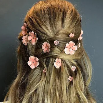 1 Set/5vnt Pink Gėlių Plaukų Clips Merginos Cirkonio Cystal plaukų segtukai Mados Plaukų Smeigtukai Nuotakos Vestuvių Plaukų Aksesuarai Moterims