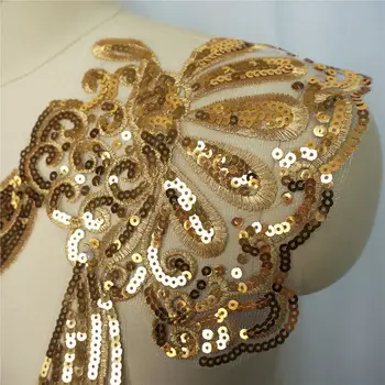 1 Set Aukso China Nėrinių Audinio Kilnus Suknelė Appliques Išsiuvinėti Kutas Apykaklės Akių Siūti Pleistras Vestuvių Apdailos Suknelė 