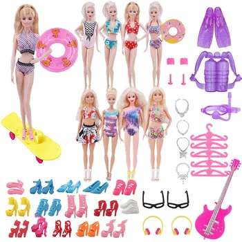 1 Set Barbies Lėlės Drabužiai ping Atsitiktiniai Lėlės Priedai Barbie Lėlės Batai, Sandalai, Batai, Akiniai, Mini Suknelė Rankinės