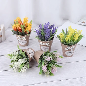 1 Set Dirbtinių Augalų, Dekoratyvinių Gėlių, Namų Puošybai Netikrą Gėlių Mažas Mini Vazoninių Bonsai Žaliųjų Augalų Su Vaza