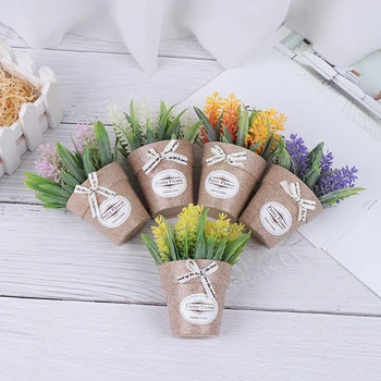 1 Set Dirbtinių Augalų, Dekoratyvinių Gėlių, Namų Puošybai Netikrą Gėlių Mažas Mini Vazoninių Bonsai Žaliųjų Augalų Su Vaza