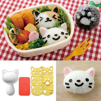 1 Set Nešiojamų Virtuvės Dalykėlių Sushi Ryžiai, Nori Pelėsių, Maisto Ruošimo Priemonės Mielas Šypsena Katė Cutter Japonų Stiliaus Bento Maker