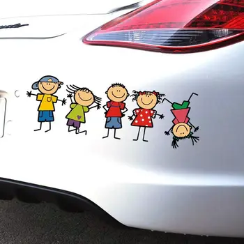 1 Vnt Animacinių Filmų Vaikams, Berniukas, Mergaitė, Automobilių Lipdukas Langą Kūno Lipdukas Juokingi Mielas Šeimos Vaikai Lipdukas Automobilio Stiliaus
