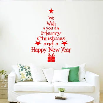 1 Vnt Linksmų Kalėdų Medžio Sniego Kalėdas, Naujus Metus, Parduotuvės Lango Siena Lipdukas Balta Raudona Kalėdų Dekoracijos, Snaigės Šalis