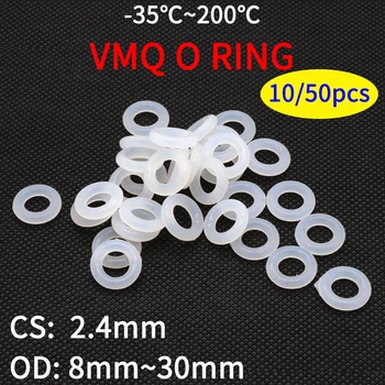10/50pcs VMQ Baltas Silikoninis Žiedas Tarpiklis CS 2,4 mm OD 8 ~ 30mm Maisto kokybės Vandeniui Valytuvų Gumos Apšiltinti o-žiedas guminis žiedas
