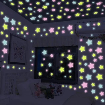100VNT Kambarį Apdailos Liuminescencinės star sienų lipdukai, vaikų kambariai, Miegamojo Puošimas 3D Žvaigždės Švyti, Spindi Tamsoje, sienų Dekoras