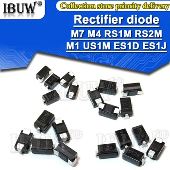 100VNT Lygintuvas diodų M1 M4 M7 SS12 GR14 SS16 SS24 SS34 SS36 SS110 SS210 SS210 US1M RS2M ES1D PADARYTI-214AC Schottky diodai