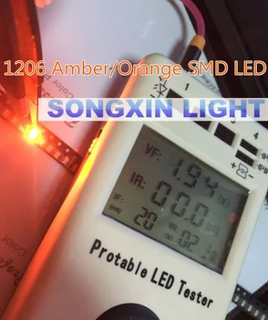 100vnt Oranžinė/Gintaro 1206 SMT SMD Super ryškus LED lempos, šviesa, Aukštos Kokybės Naujas 600-610nm 200-300mcd 2.0-2.6 v smd 1206 led diodai