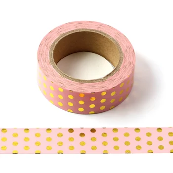 10M Dekoratyvinis Aukso Folija Washi Tape Pink Dots 
