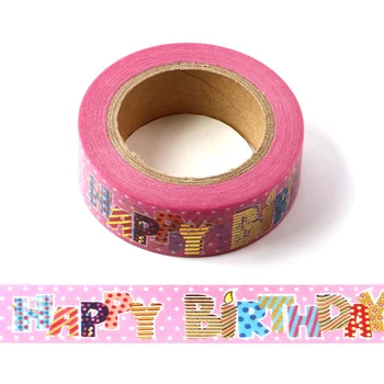 10M Dekoratyvinis Folija Washi Tape HAPPY BIRTHDAY 