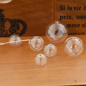 10piece 12-30mm tuščiaviduriai stiklo kamuolys su dviguba anga apvalus burbulas stiklo buteliukas pasaulyje orbs papuošalai išvados karoliukai
