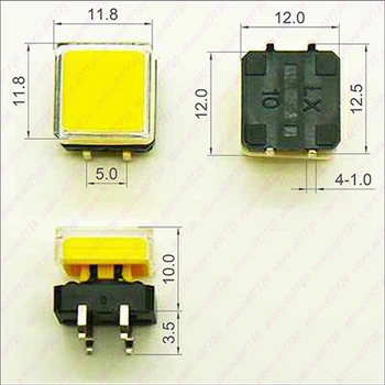 10VNT 12X12mm iš Viso H=10MM (3 in1) Jungiklis + 2parts Kepurės Akimirksnį 4PIN SMT/CINKAVIMAS Taktiškumas Jungiklis Mygtukas Jungiklis Micro Klavišą Mygtuką