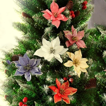 10vnt 13cm Blizgučiai Dirbtinės Gėlės Kalėdų Medžio Apdaila 