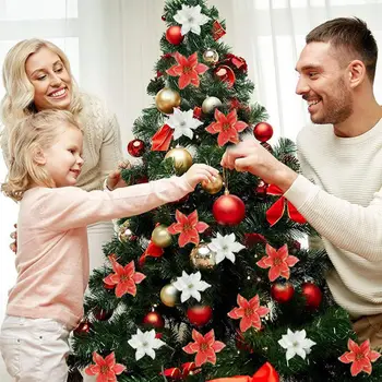10vnt Blizgučiai Dirbtinės Gėlės Kalėdų Medžio Apdaila Linksmų Kalėdų Papuošalai Kalėdų Dekoracijas namams 2020 Navidad