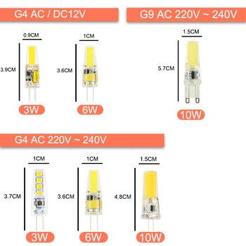 10vnt COB Pritemdomi LED G4, G9 Šviesos Led Lempa 220V AC DC 12V LED G9 3W 5W 6W SMD 2835 LED Apšvietimas pakeisti Halogeninis Prožektorius