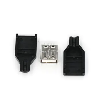 10VNT/DAUG Type A Female USB 4 Polių Kištukinis Sujungiklis Su Juodo Plastiko Dangtis