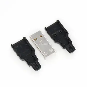 10VNT/DAUG Type A Male USB 4 Polių Kištukinis Sujungiklis Su Juodo Plastiko Dangtelis USB Lizdas