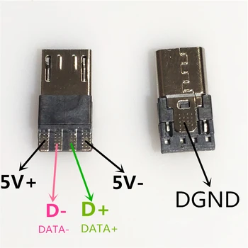 10vnt/daug YT2153Y Micro USB kištukinė Jungtis 4pin Kištukas Baltas/juodas Suvirinimo Duomenų OTG Eilutės Sąsaja 