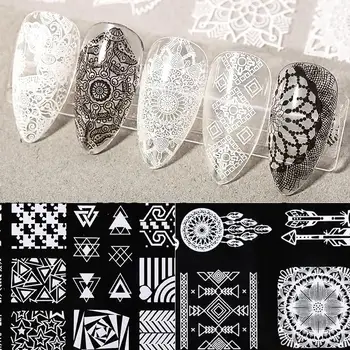 10vnt Nagų Geometrijos Juoda Balta Serija Folijos Nagų Dailės Perdavimo Lipdukas Popieriniai Nėriniai Dizaino Papuošalai Nail Art 