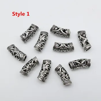 10vnt/pak Tibeto sidabro įvairių stilių, plaukų pynimo dread dreadlock karoliukai žiedai vamzdelio priedai maždaug 5-7mm vidinės skylės