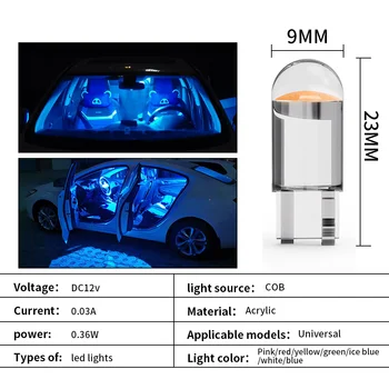 10VNT T10 COB W5W 194 168 LED Lemputės Auto Licenciją Plokštelės Šviesos Akrilo Patvirtinimo Žibintai Priemonė Lempos Automobilių Stiliaus Balta Mėlyna 12V