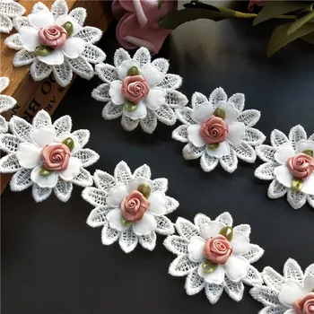 10X 3D White Rose Gėlių Nėrinių Apdaila Aplikacijos Apdailos Nėrinių Juostelės Siuvinėto Audinio Siuvimo Amato Rankų darbo Vestuvių Dekoravimas