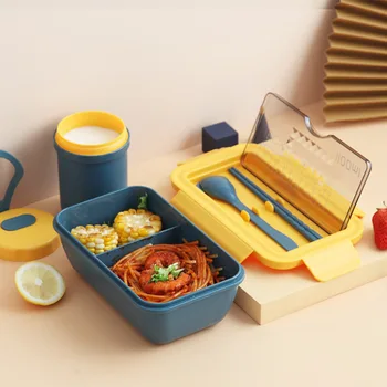 1100ml Mikrobangų Pietūs Lauke Nešiojamų 2 Sluoksnis Maisto Konteineryje Sveiką Pietūs Bento Dėžutės Lunchbox Su Peiliai