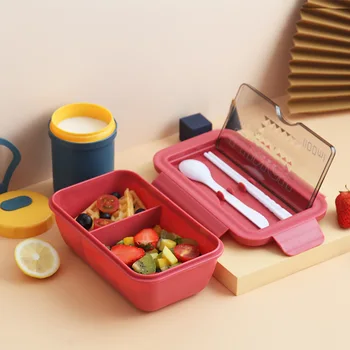 1100ml Mikrobangų Pietūs Lauke Nešiojamų 2 Sluoksnis Maisto Konteineryje Sveiką Pietūs Bento Dėžutės Lunchbox Su Peiliai