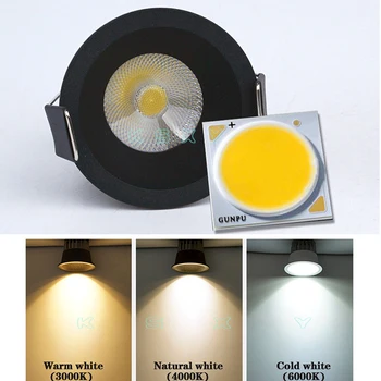 110V, 220V LED Mini lubų COB vietoje šviesos lempos šviesos srautą galima reguliuoti 3W mini LED downlight balta, juoda, led Lubų Nišoje Lempos