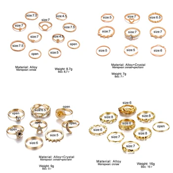 11Pcs/Set Bohemijos Širdies Ananasų Turas Banga Karka Bendras Žiedų Rinkinys Moterims Derliaus Aukso Spalvos Piršto Žiedai, Papuošalai 2020 Naujas