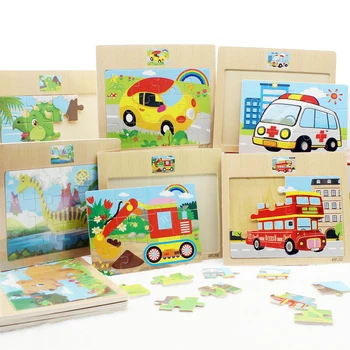 12 Gabaliuką Vaikams Naujų Animacinių filmų Gyvūnų/ Transporto priemonės Medinė Dėlionė Baby Montessori Žaislas, Mokymosi Žaislai Vaikams SL-V010