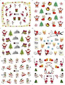 12 Lapų vandens perdavimo nagų dailės lipdukai lipdukai nagams dekoracijas, manikiūro įrankiai, Kalėdų eglutė, Kalėdų Senelis, senis besmegenis dizainas