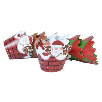 12pcs+12pcs Tortas Toppers Cupcake Wrapper Popieriaus Tortas Vyniojimo Prekių Linksmų Kalėdų Senį Santa Claus Tortas Topper Kalėdų Dekoro