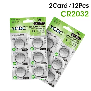 12pcs/2Cards YCDC 3V CR 2032 Monetos Cell Baterijos DL2032 5004LC KL2032 Ličio Mygtuką Baterija CR2032 Žiūrėti nuotolinýs