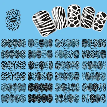 12pcs/daug Leopard Print Vandens Perdavimo Nagų Dailės Lipdukas Sumaišykite Gyvūnų Visiškai Apsiaustas Juoda Nėrinių Nagų Dailės Papuošalai Decal JIBD025-036