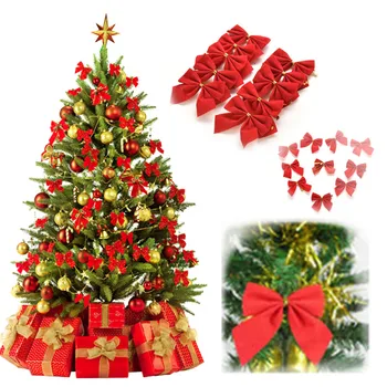 12Pcs/Set 2019 Kalėdų Medį Lankas Kalėdų Ornamentu Kalėdų Medžio Apdaila Festivalis Šalies Namų Bowknots Niekučius Naujųjų Metų Dekoras