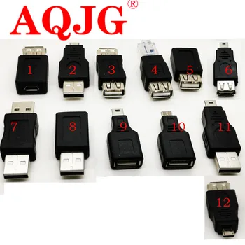 12Pcs/Set OTG USB 2.0 A Male Į Moterų Micro USB Micro-B Mini-B Keitiklis Duomenų Keitikliu Aukštos Kokybės Adapteris