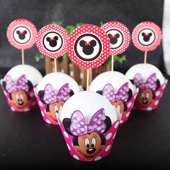 12pcs Įpakavimo + 12pcs Rėžtuvės Minnie Mouse Spalvoto Popieriaus Cupcake Pyragas Vaikams Gimtadienio Dekoracijas Prekes