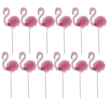 12x Flamingo Tortas Topper Vestuvių, Gimtadienio Atogrąžų Cupcake Pyragas Susitvarko Dekoras