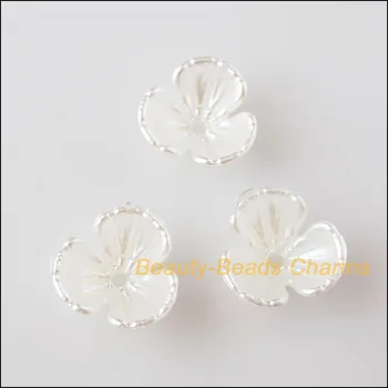 150Pcs Balto Plastiko, Akrilo Gėlių Žvaigždė Tarpiklis Pabaigos Karoliukai Kepurės Pakabukai 10,5 mm
