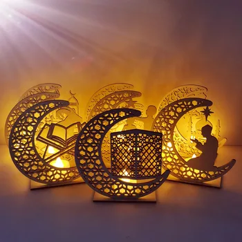 15cm EID Mubarakas Ramadanas, Papuošalai, Namų Mėnulis LED Žvakių Šviesos Mediniai Kabo Pakabukas Islamo Musulmonų Šalis Dekoro Prekes