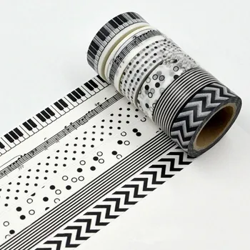 15mm * 10m Juoda ir Balta Lipnia Juosta Japoniško Washi Tape Dekoratyvinės Juostos 