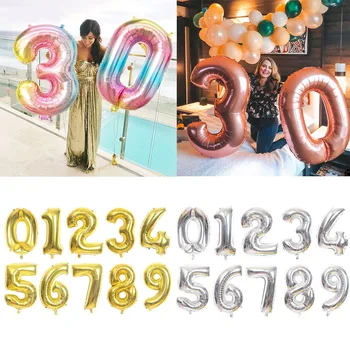 16/32/40 colių Numeris Folija Balionas Didelis Vaivorykštė Rose Gold Silver Digital Balionus, gimtadienio dekoro vaikams Baby Shower Prekes