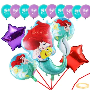 16pcs Undinė Šalis Tiekia scenografija Ariel Undinė folija balionai Vaikų Mergaičių Laimingas Gimtadienio dekoracijas vaikų globos