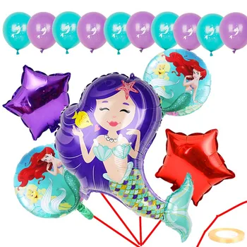 16pcs Undinė Šalis Tiekia scenografija Ariel Undinė folija balionai Vaikų Mergaičių Laimingas Gimtadienio dekoracijas vaikų globos