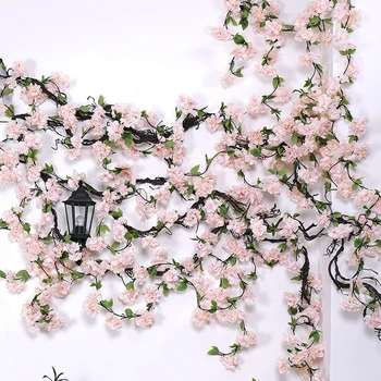 170cm Dirbtinė vyšnių žiedų Rotango filialai Šilko liana Vynuogynų Plastikinės gėlės ant Sienos Vestuvių Namų dekoro Kabinti Garliava